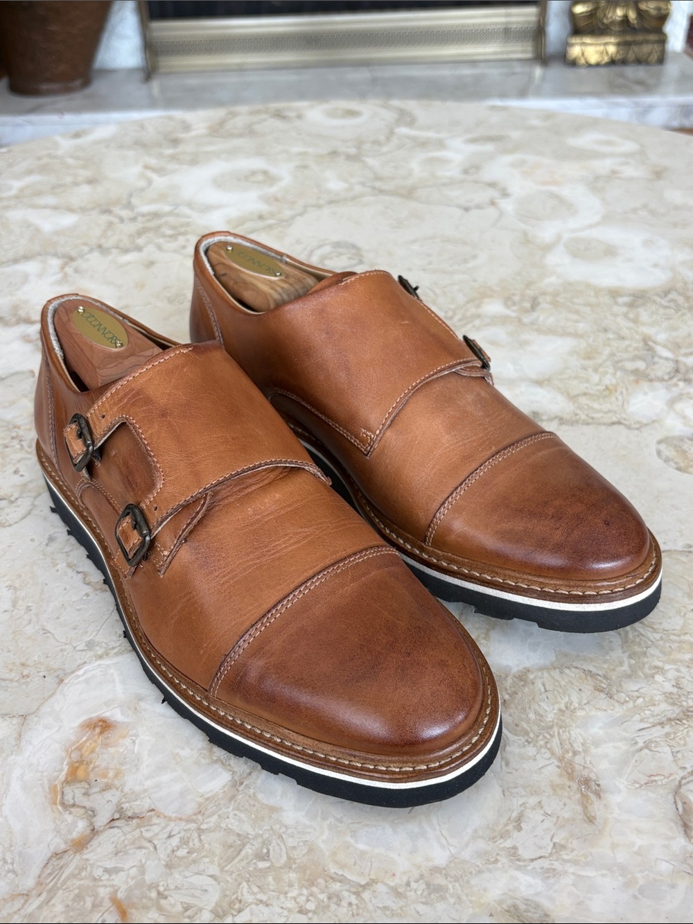 NoBrand Double Monk Strap Leather Shoes – Cognac Brown | EU 40